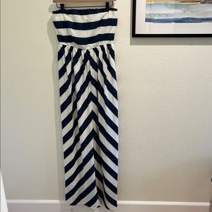 Lulus Dreamboat Come True Ivory and Navy Striped Maxi Dress